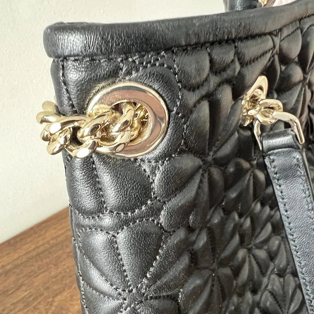New Kate Spade Bloom Medium Quilted Leather Backpack Black Drawstring Chain $478